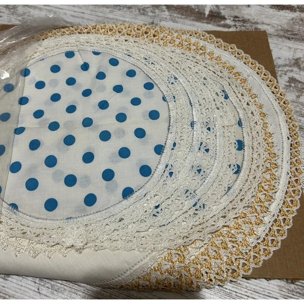 Vintage Doilies Lot Of 9 Mid Century Crochet Lace Round Some Polka Dot MCM